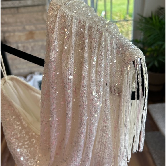 Badgely Mishka Fringed Sequin One-Shoulder Dress - Picture 8 of 12